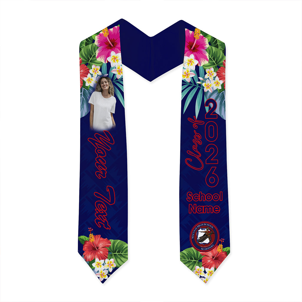 Hawaii Graduation Stole Custom Waianae High School Class 2026 Tropical Hibiscus Island Style