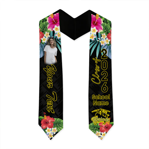 Hawaii Graduation Stole Custom Waimea Elementary School Class 2026 Tropical Hibiscus Island Style