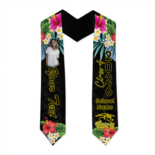 Hawaii Graduation Stole Custom Waimea Elementary School Class 2026 Tropical Hibiscus Island Style