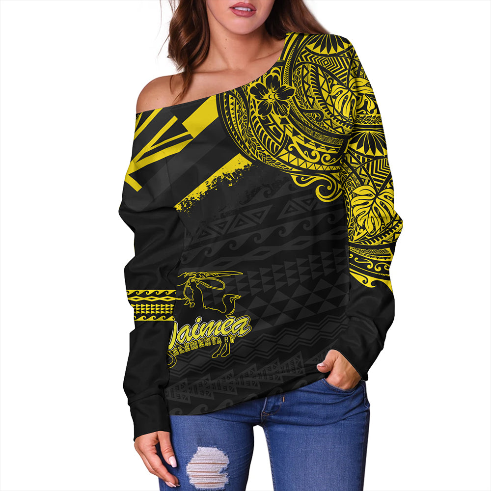 Hawaii Off Shoulder Sweatshirt Waimea Elementary School With Crest Style