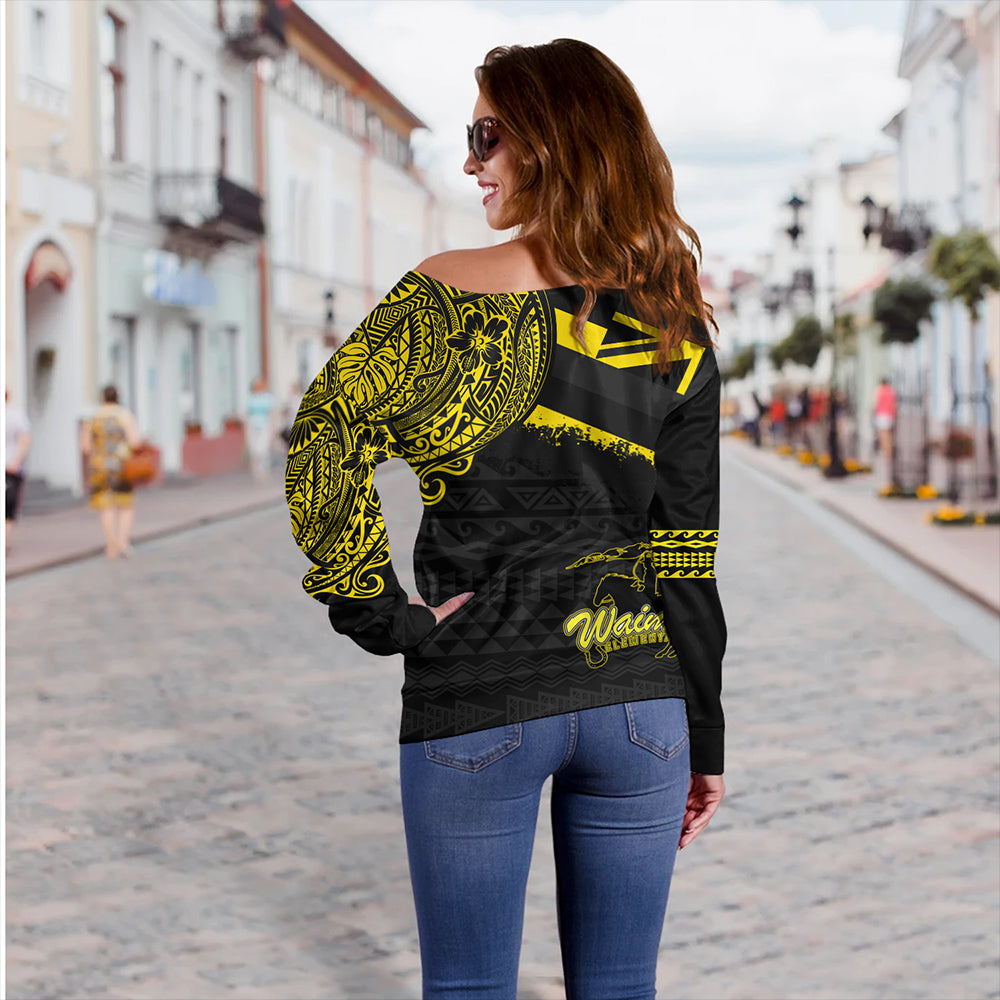 Hawaii Off Shoulder Sweatshirt Waimea Elementary School With Crest Style