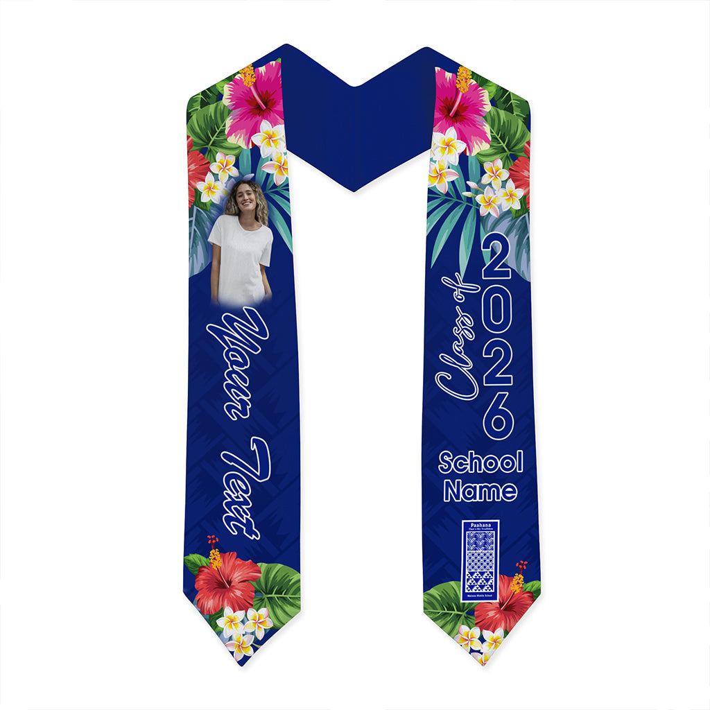 Hawaii Graduation Stole Custom Waimea Middle Public Conversion Charter School Class 2026 Tropical Hibiscus Island Style