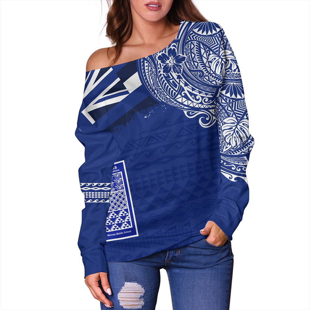 Hawaii Off Shoulder Sweatshirt Waimea Middle Public Conversion Charter School With Crest Style