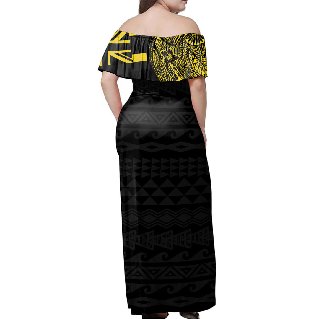 Hawaii Woman Off Shoulder Long Dress Waimea Elementary School With Crest Style