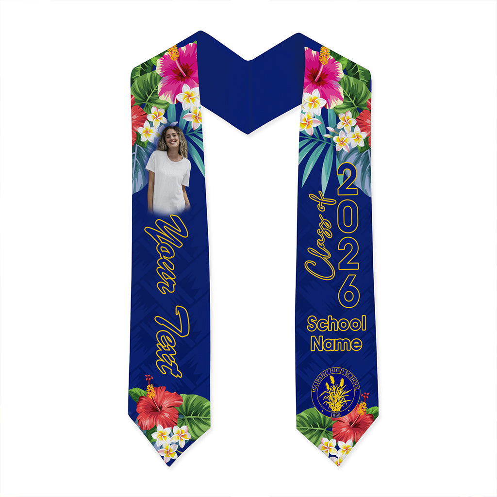 Hawaii Graduation Stole Custom Waipahu High School Class 2026 Tropical Hibiscus Island Style