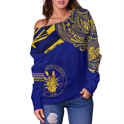 Hawaii Off Shoulder Sweatshirt Waipahu High School With Crest Style