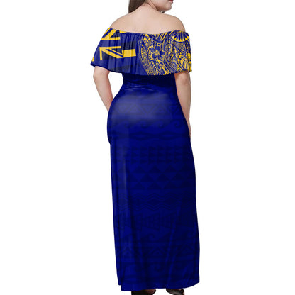Hawaii Woman Off Shoulder Long Dress Waipahu High School With Crest Style