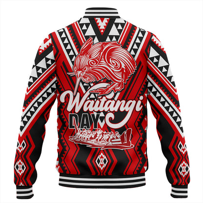 New Zealand Baseball Jacket Waitangi Day Kiwi Bird Pattern Fabric