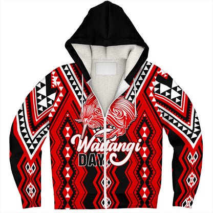 New Zealand Sherpa Hoodie Waitangi Day Kiwi Bird Pattern Fabric