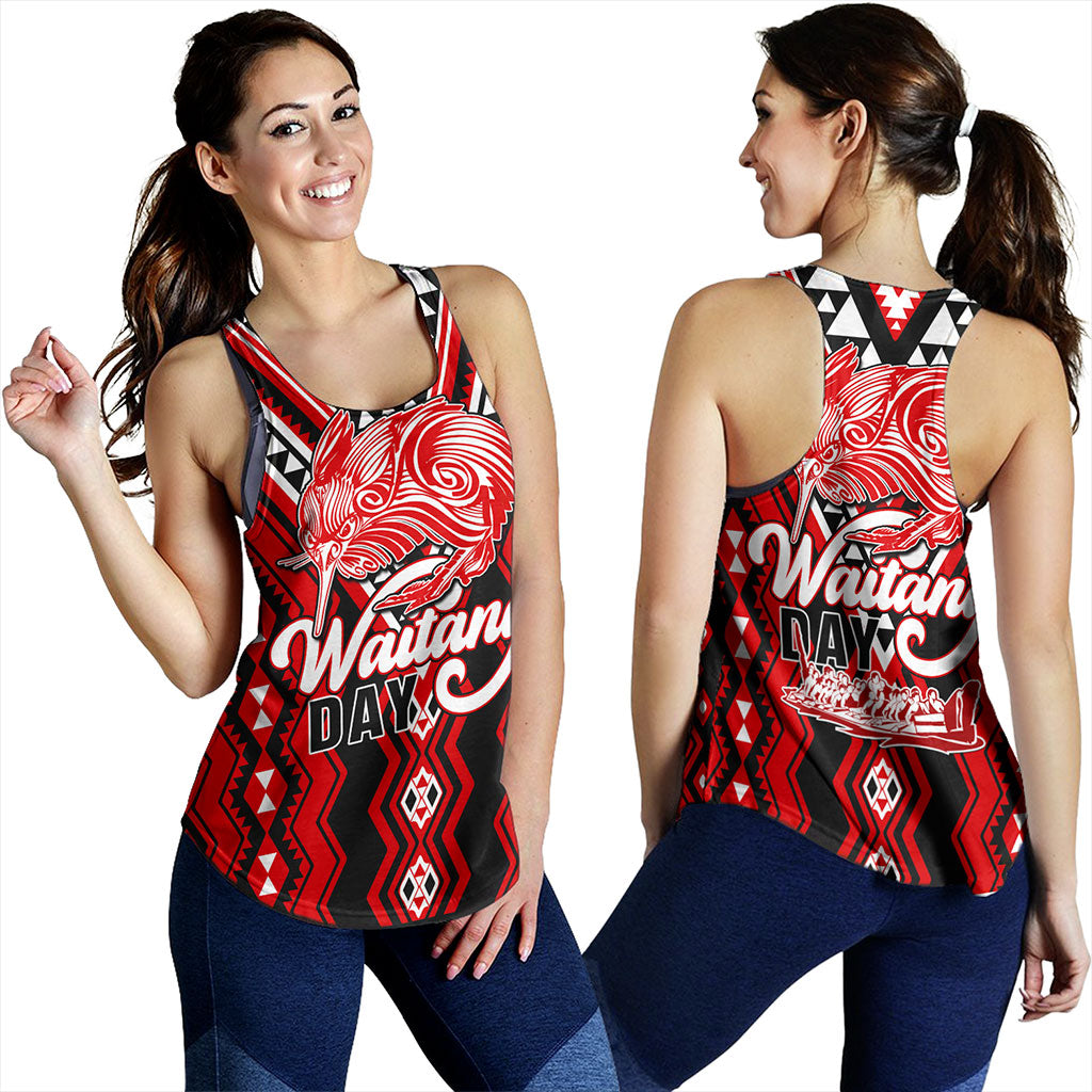 New Zealand Women Tank Waitangi Day Kiwi Bird Pattern Fabric