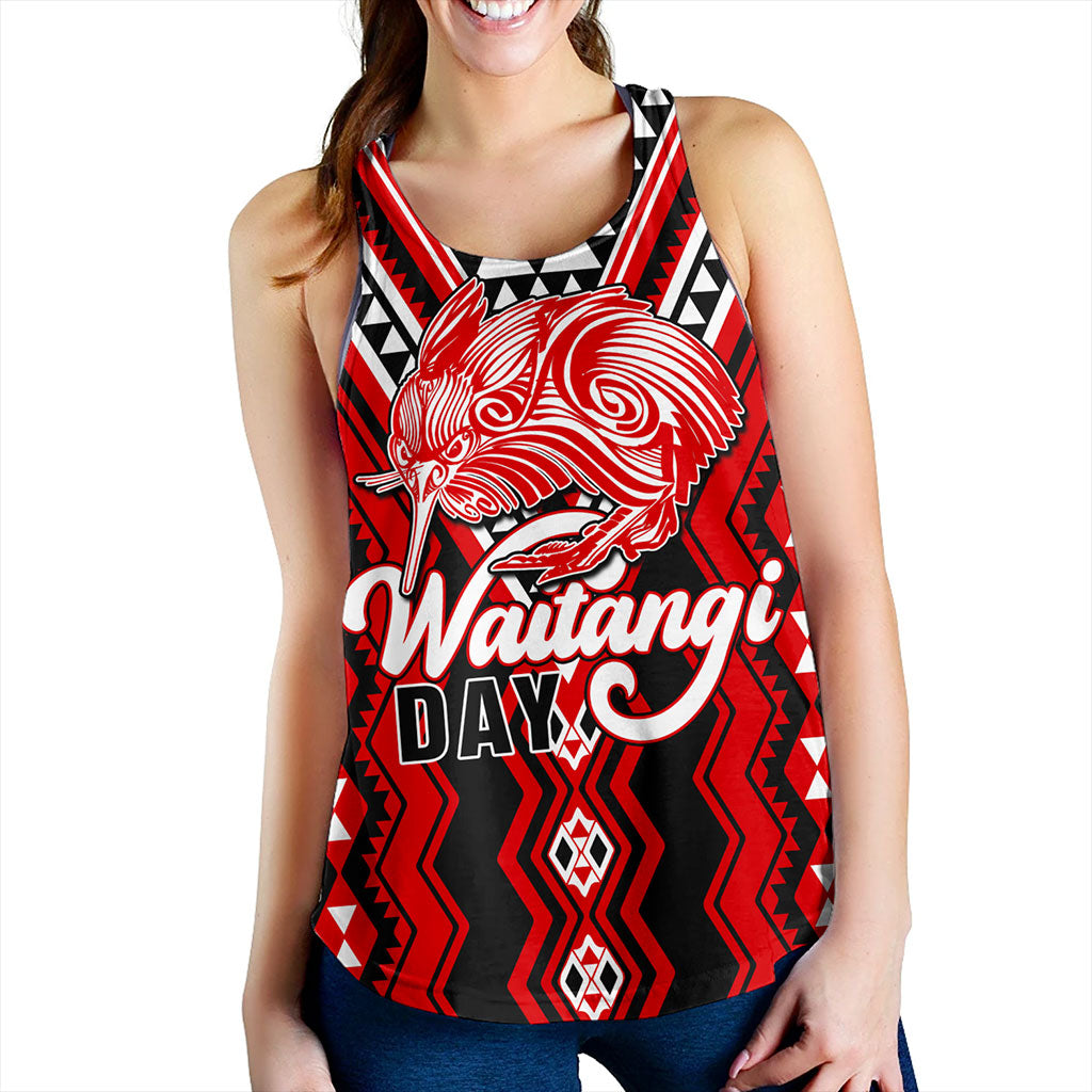 New Zealand Women Tank Waitangi Day Kiwi Bird Pattern Fabric