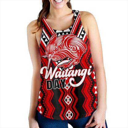 New Zealand Women Tank Waitangi Day Kiwi Bird Pattern Fabric