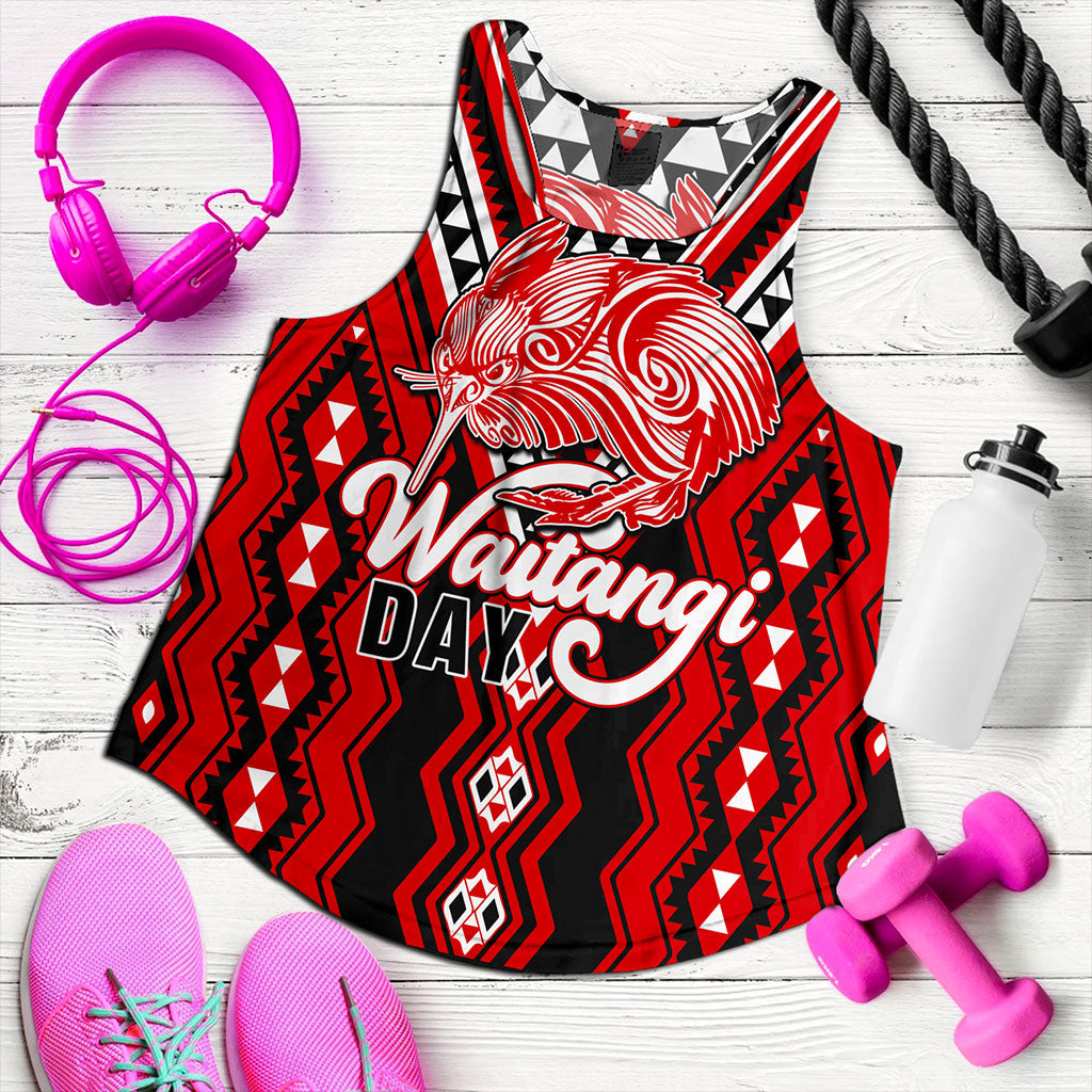 New Zealand Women Tank Waitangi Day Kiwi Bird Pattern Fabric