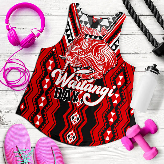 New Zealand Women Tank Waitangi Day Kiwi Bird Pattern Fabric