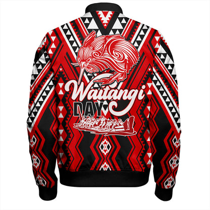 New Zealand Bomber Jacket Waitangi Day Kiwi Bird Pattern Fabric