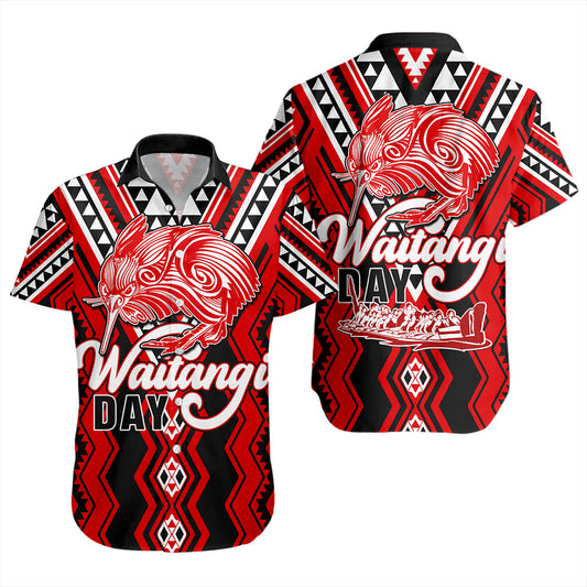 New Zealand Short Sleeve Shirt Waitangi Day Kiwi Bird Pattern Fabric