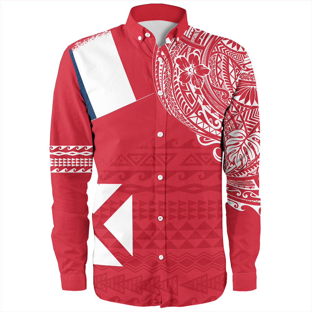 Wallis And Futuna Long Sleeve Shirt Polynesian Flag With Coat Of Arms