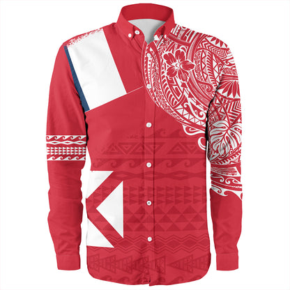 Wallis And Futuna Long Sleeve Shirt Polynesian Flag With Coat Of Arms