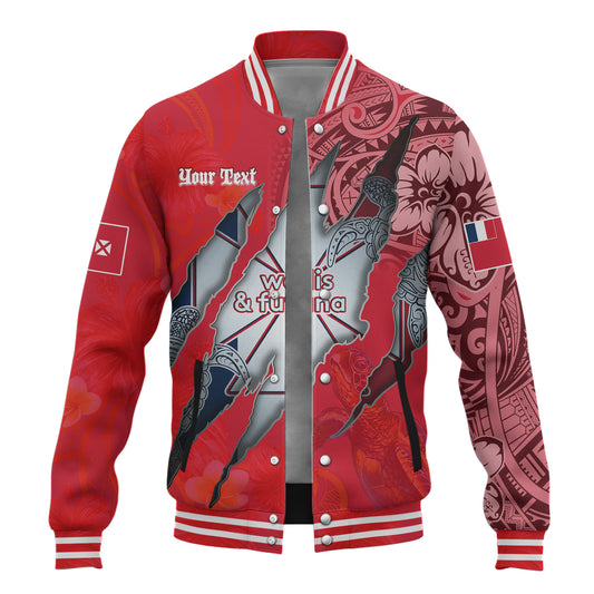 Wallis And Futuna Baseball Jacket Custom Wallisian Futunan Blood Inside Me Polynesian Sleeve Tattoo Tropical Red