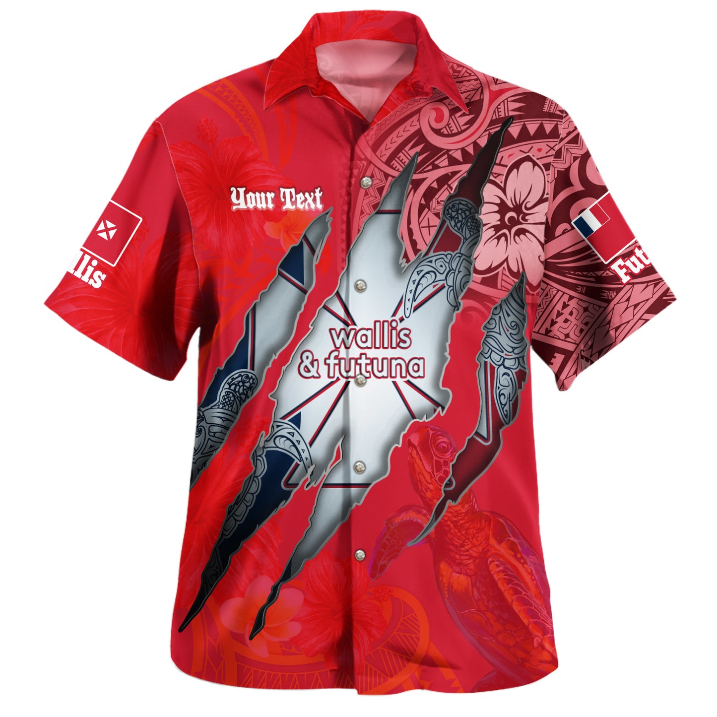 Wallis And Futuna Hawaiian Shirt Custom Wallisian Futunan Blood Inside Me Polynesian Sleeve Tattoo Tropical Red