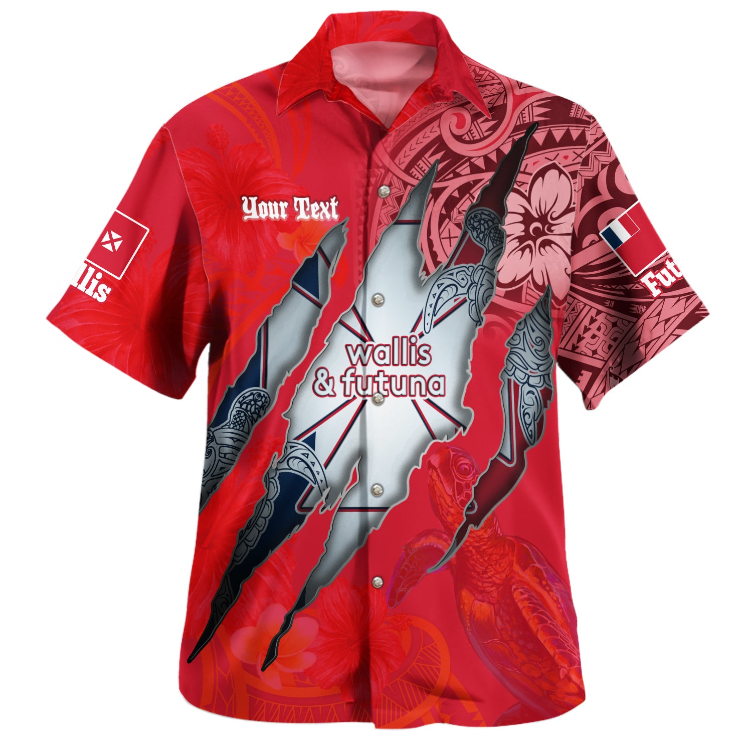 Wallis And Futuna Hawaiian Shirt Custom Wallisian Futunan Blood Inside Me Polynesian Sleeve Tattoo Tropical Red