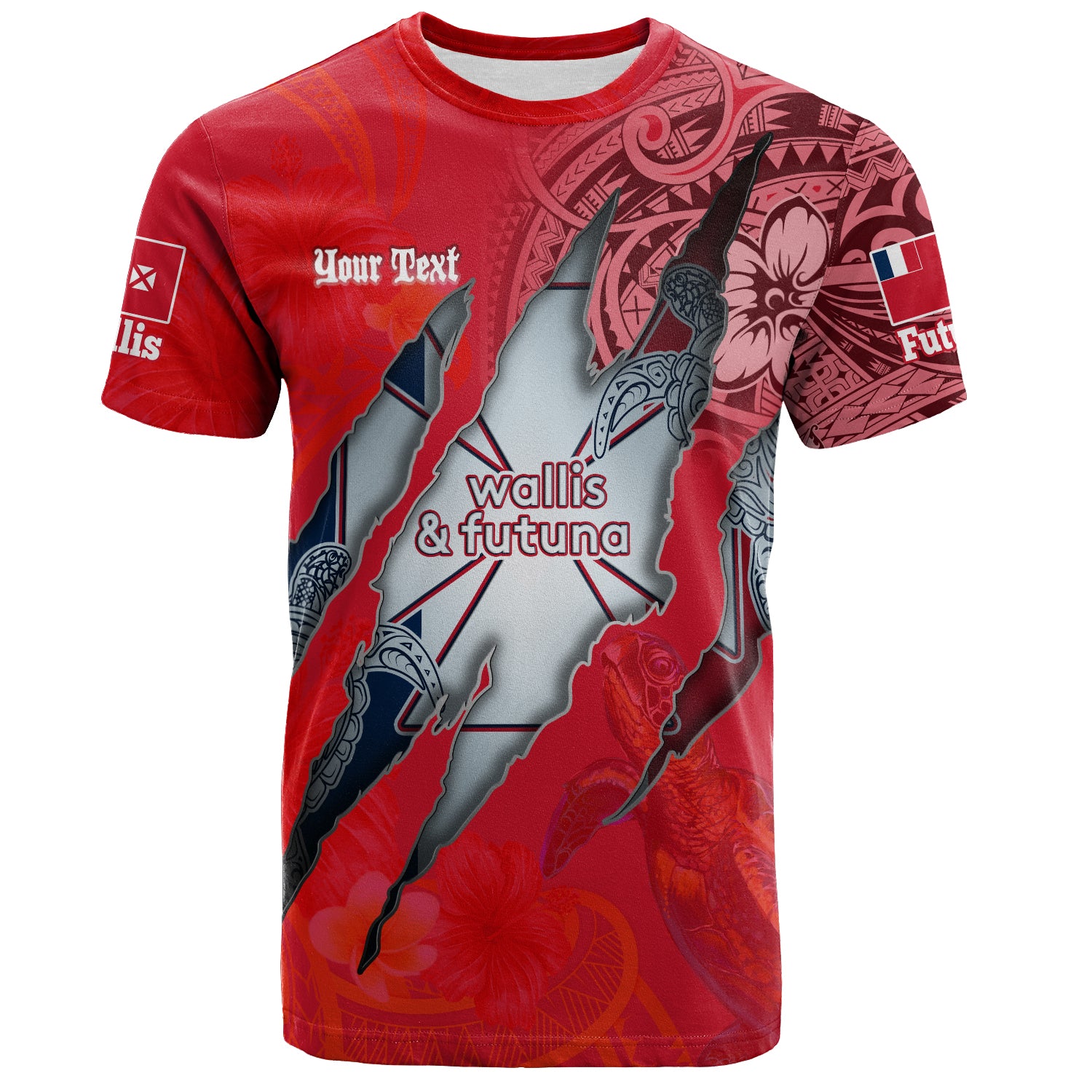 Wallis And Futuna T-Shirt Custom Wallisian Futunan Blood Inside Me Polynesian Sleeve Tattoo Tropical Red