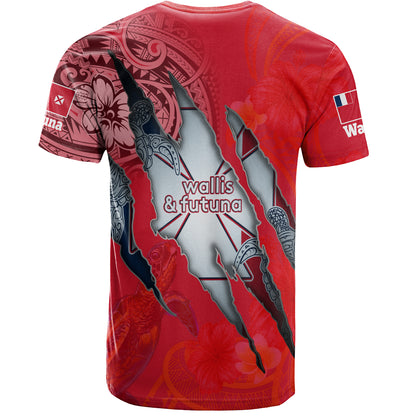 Wallis And Futuna T-Shirt Custom Wallisian Futunan Blood Inside Me Polynesian Sleeve Tattoo Tropical Red