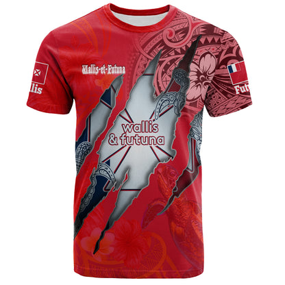 Wallis And Futuna T-Shirt Custom Wallisian Futunan Blood Inside Me Polynesian Sleeve Tattoo Tropical Red