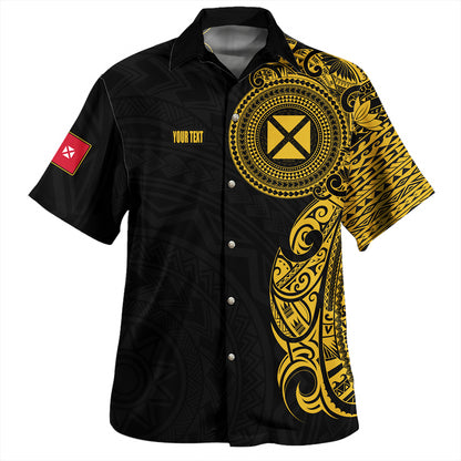 Wallis And Futuna Hawaiian Shirt Custom Polynesian Half Sleeve Gold Tattoo With Seal Black