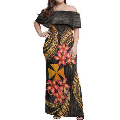 Wallis and Futuna Woman Off Shoulder Long Dress Polynesian Gold Plumeria