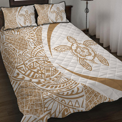 Hawaii Quilt Bed Set Turtle Hibiscus Lauhala White Gold Circle