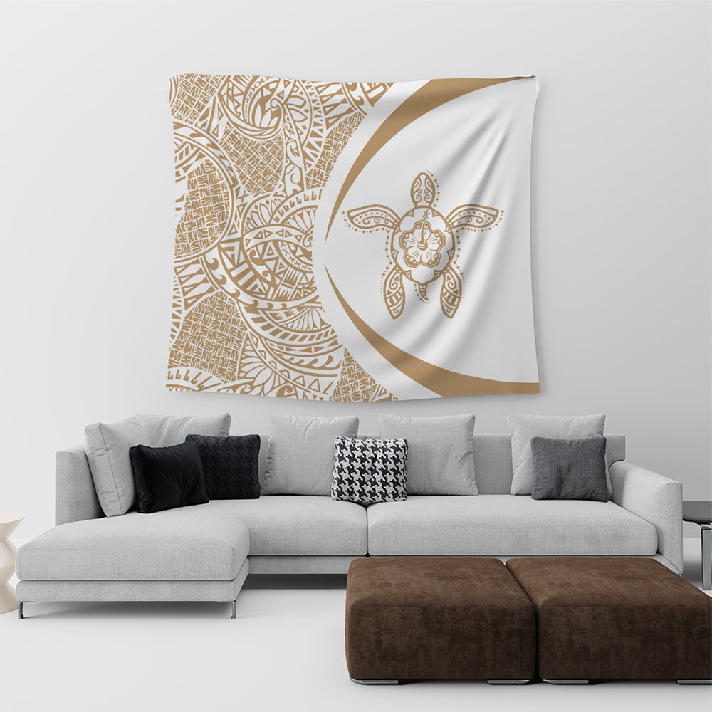 Hawaii Tapestry Turtle Hibiscus Lauhala White Gold Circle