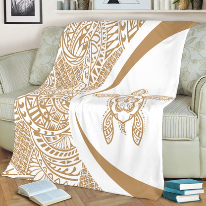 Hawaii Premium Blanket Turtle Hibiscus Lauhala White Gold Circle