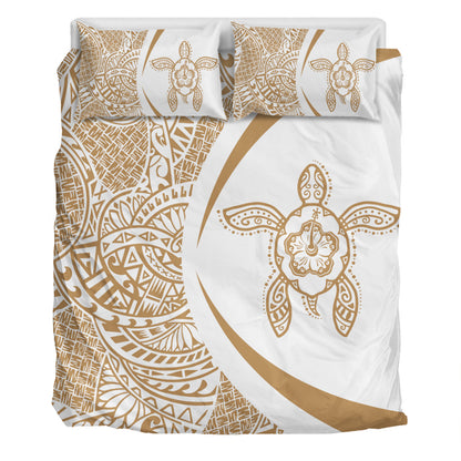 Hawaii Bedding Set Turtle Hibiscus Lauhala White Gold Circle