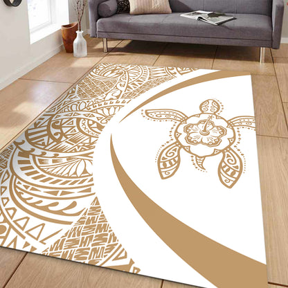 Hawaii Area Rug Turtle Hibiscus Lauhala White Gold Circle
