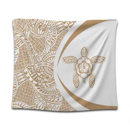 Hawaii Tapestry Turtle Hibiscus Lauhala White Gold Circle