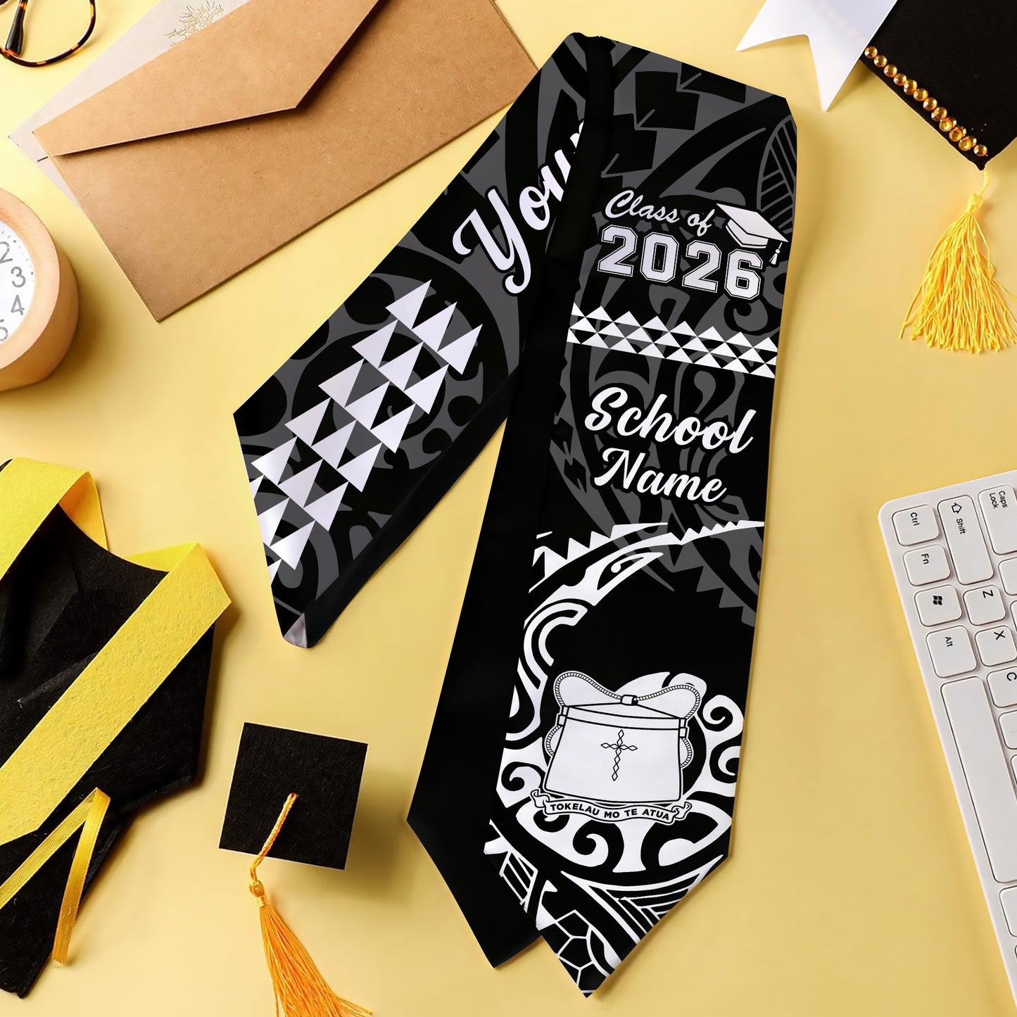 Tokelau Graduation Stole Custom Class 2026 Tribal Kakau Style