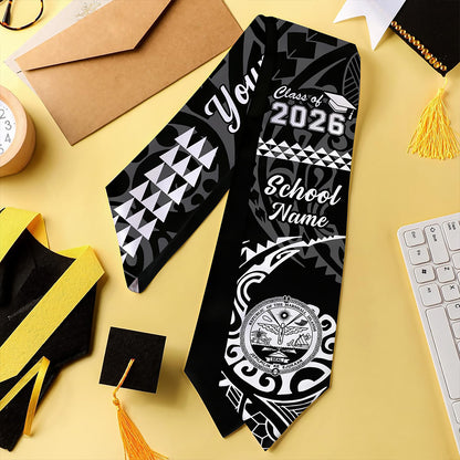 Marshall Islands Graduation Stole Custom Class 2026 Tribal Kakau Style