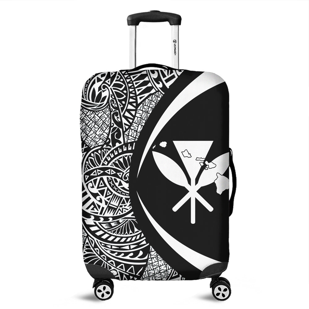 Hawaii Luggage Cover Kanaka Maoli Hawaiian Map Lauhala White Circle