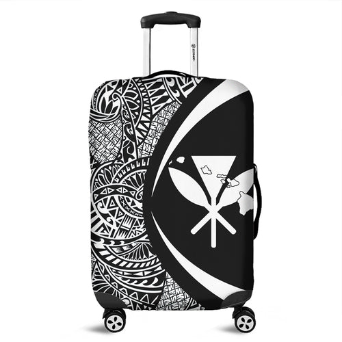 Hawaii Luggage Cover Kanaka Maoli Hawaiian Map Lauhala White Circle