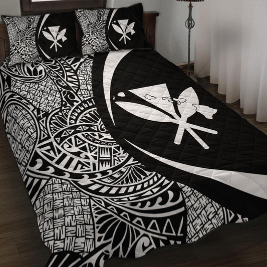 Hawaii Quilt Bed Set Kanaka Maoli Hawaiian Map Lauhala White Circle