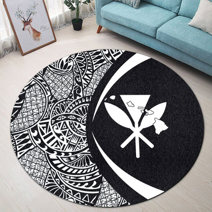 Hawaii Round Rug Kanaka Maoli Hawaiian Map Lauhala White Circle