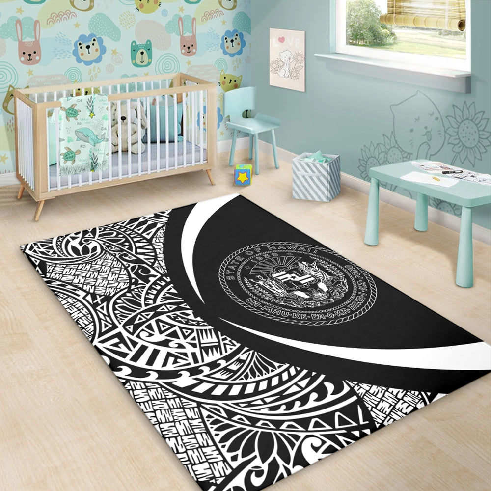 Hawaii Area Rug Coat Of Arm Lauhala White Circle