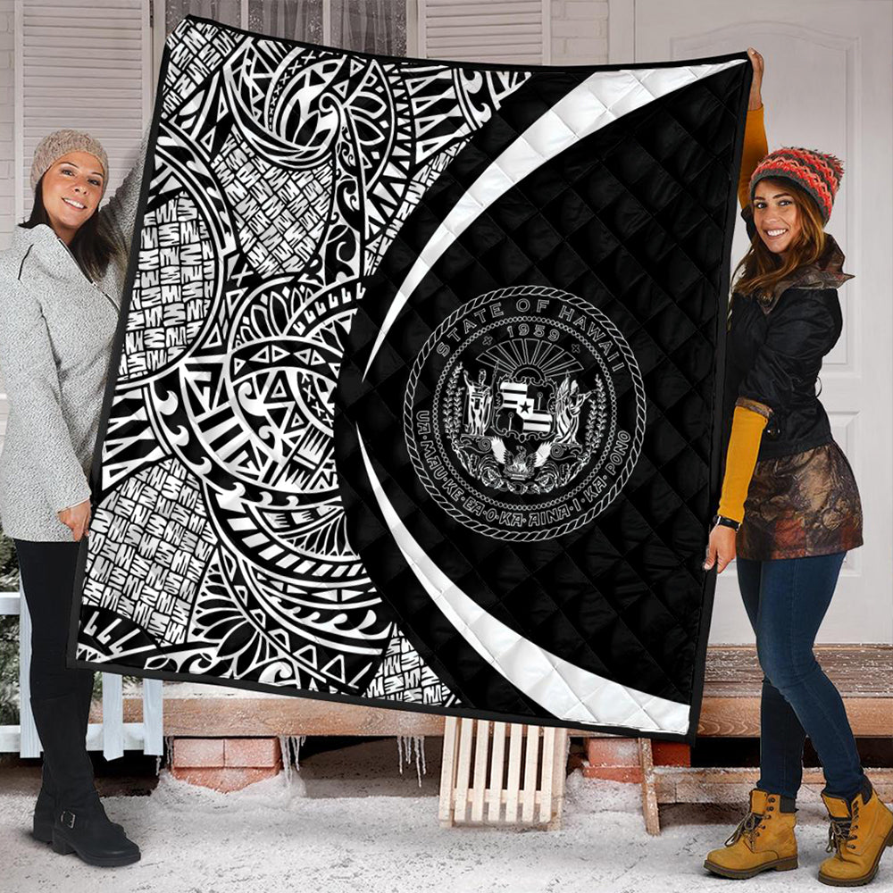 Hawaii Premium Quilt Coat Of Arm Lauhala White Circle