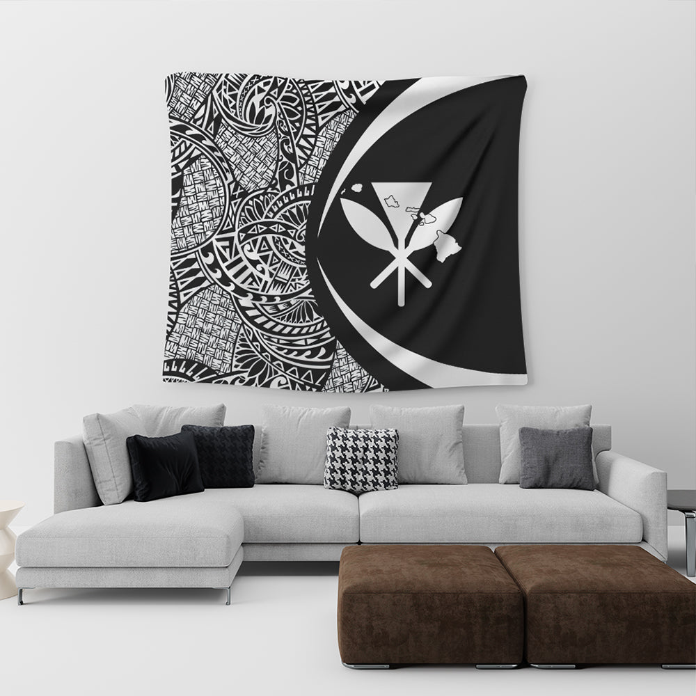 Hawaii Tapestry Kanaka Maoli Hawaiian Map Lauhala White Circle