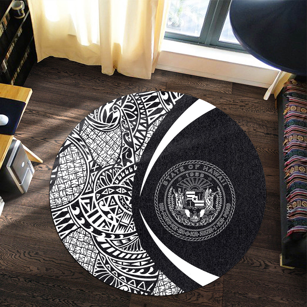 Hawaii Round Rug Coat Of Arm Lauhala White Circle
