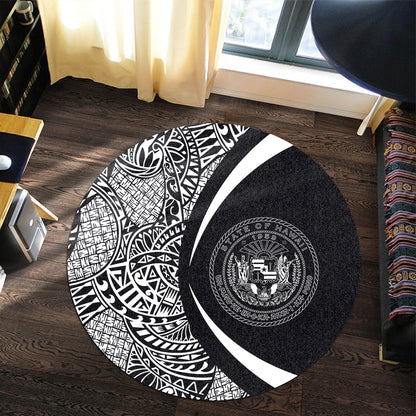 Hawaii Round Rug Coat Of Arm Lauhala White Circle