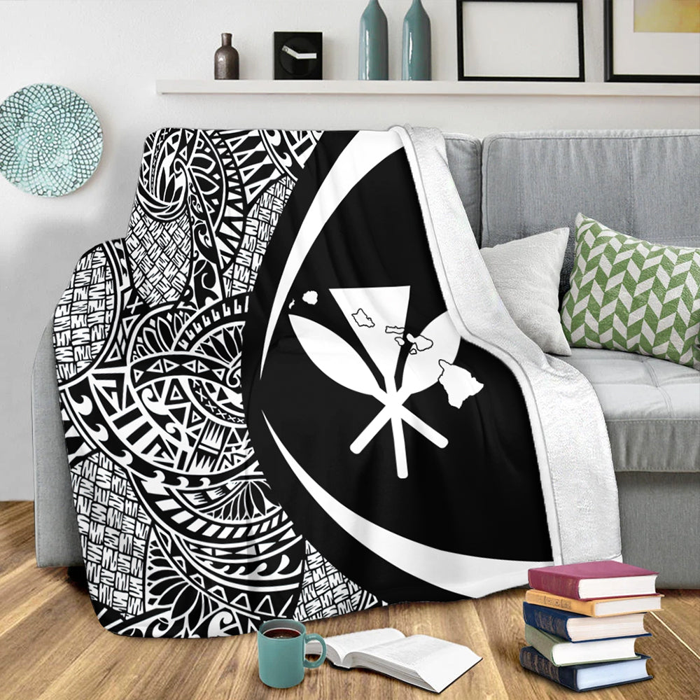 Hawaii Premium Blanket Kanaka Maoli Hawaiian Map Lauhala White Circle