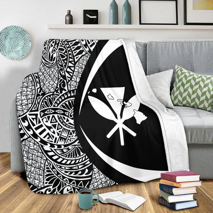 Hawaii Premium Blanket Kanaka Maoli Hawaiian Map Lauhala White Circle