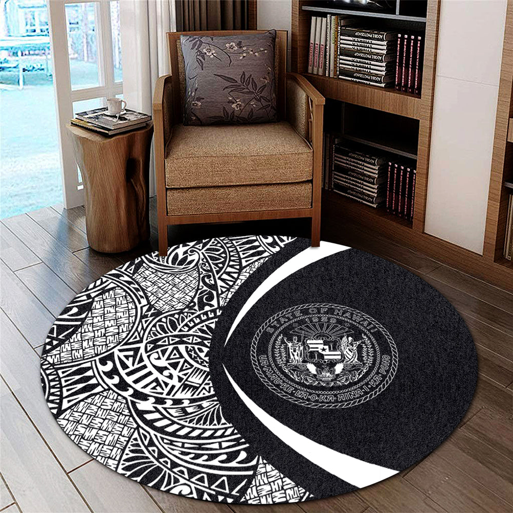 Hawaii Round Rug Coat Of Arm Lauhala White Circle